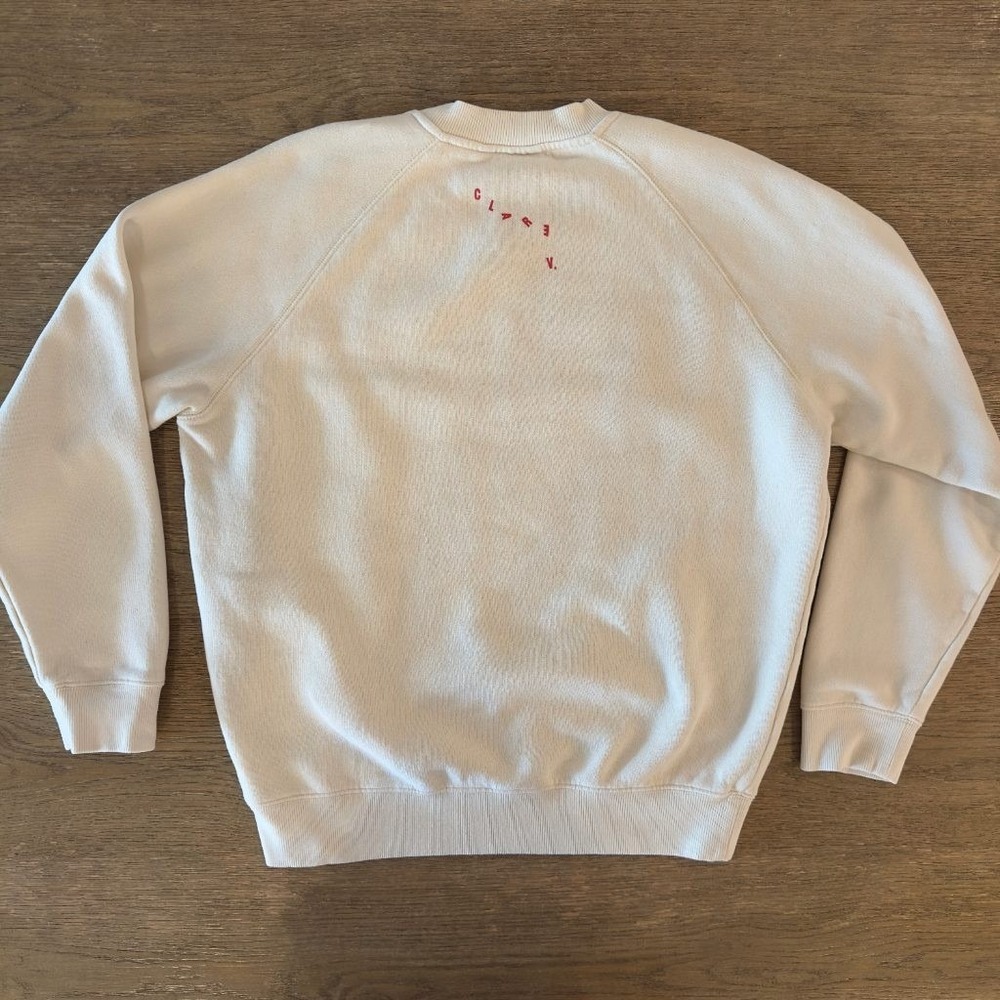 Clare V. oui Sweatshirt Women's Sml Cream Red Graphic Crewneck Pullover Cotton - Picture 15 of 16